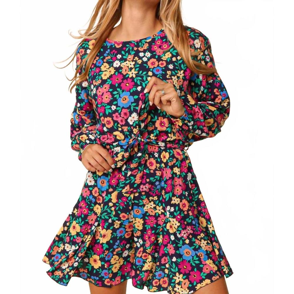 NEW HAPTICS long sleeve floral woven romper in navy